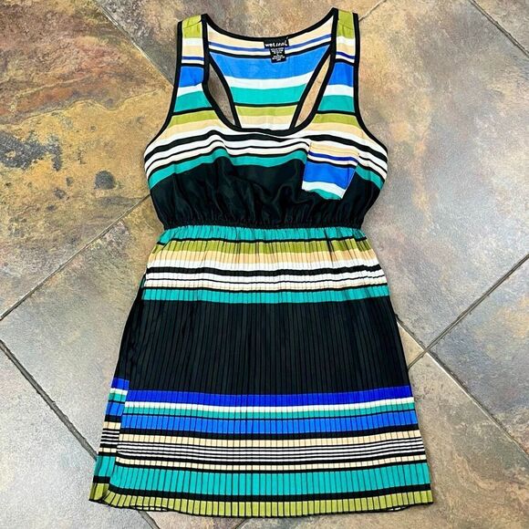 Wet Seal Striped Scoopneck Racerback Sleeveless pleated Skirt Dress Large - Picture 4 of 10